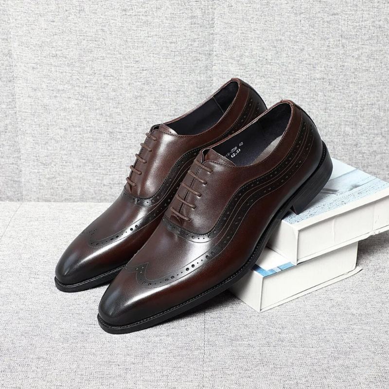 Ręcznie Robione Męskie Oryginalne Skórzane Buty Oxford Classic Brogue - Czarny