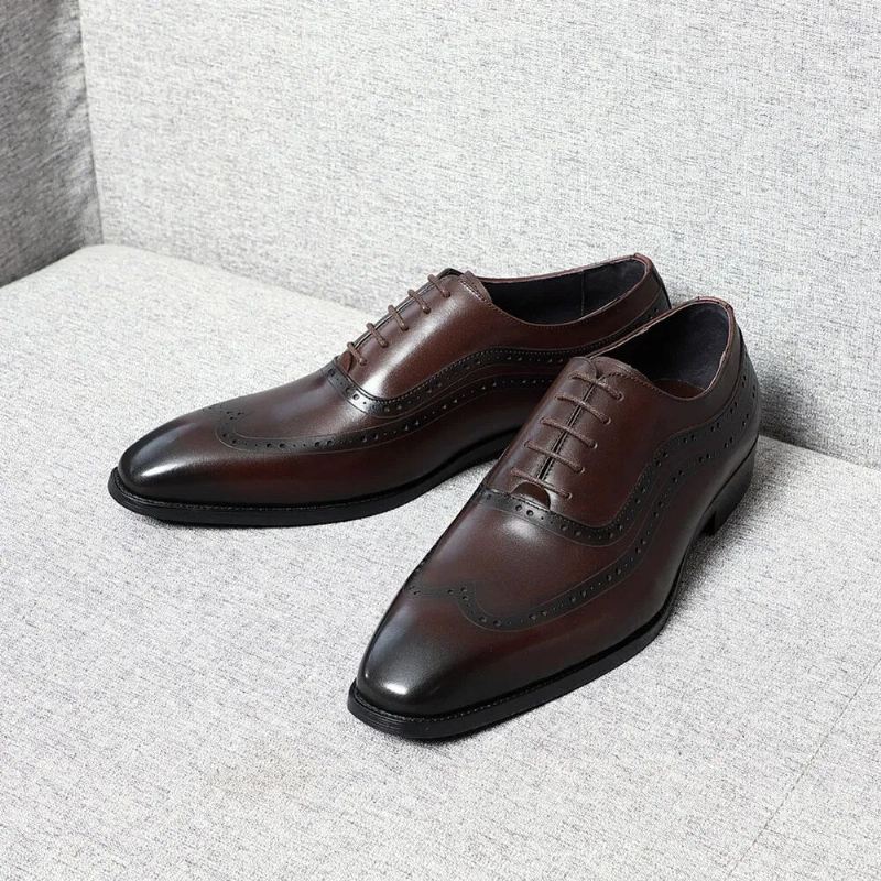 Ręcznie Robione Męskie Oryginalne Skórzane Buty Oxford Classic Brogue - Czarny