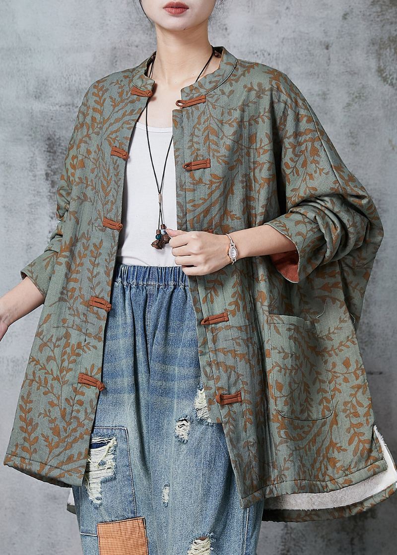 Boho Zielony Oversize'owy Bawełniany Orientalny Płaszcz Wiosenny