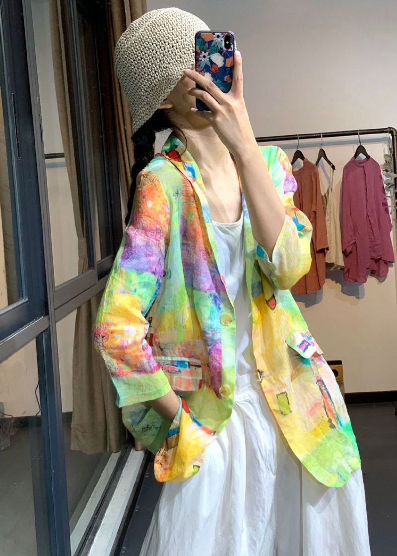 Lniana Kurtka Plus Size Rainbow Tie Dye Upf 50+ Letnia - Płaszcze zimowe damskie