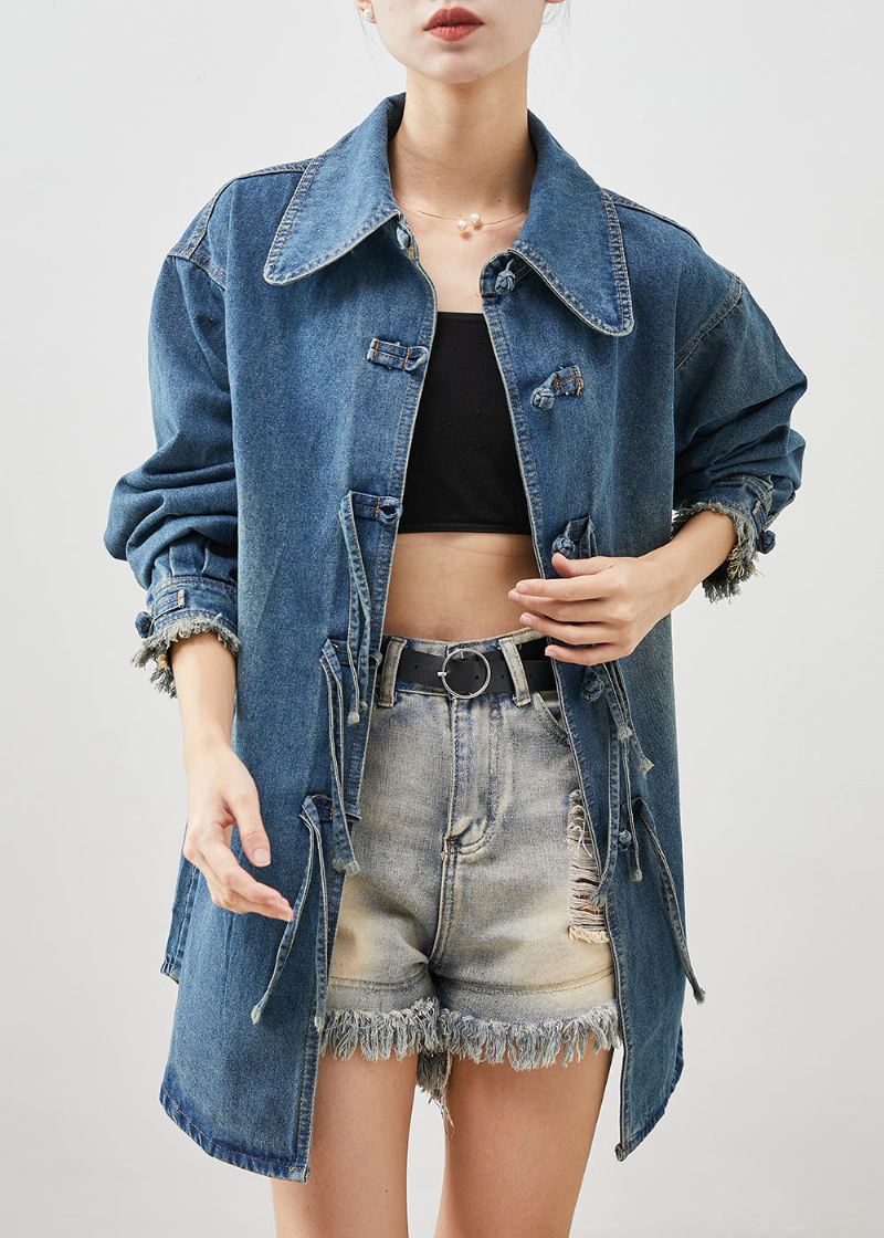 Plus Size Denim Niebieski Chiński Płaszcz Bawełniany Znosić Wiosnę