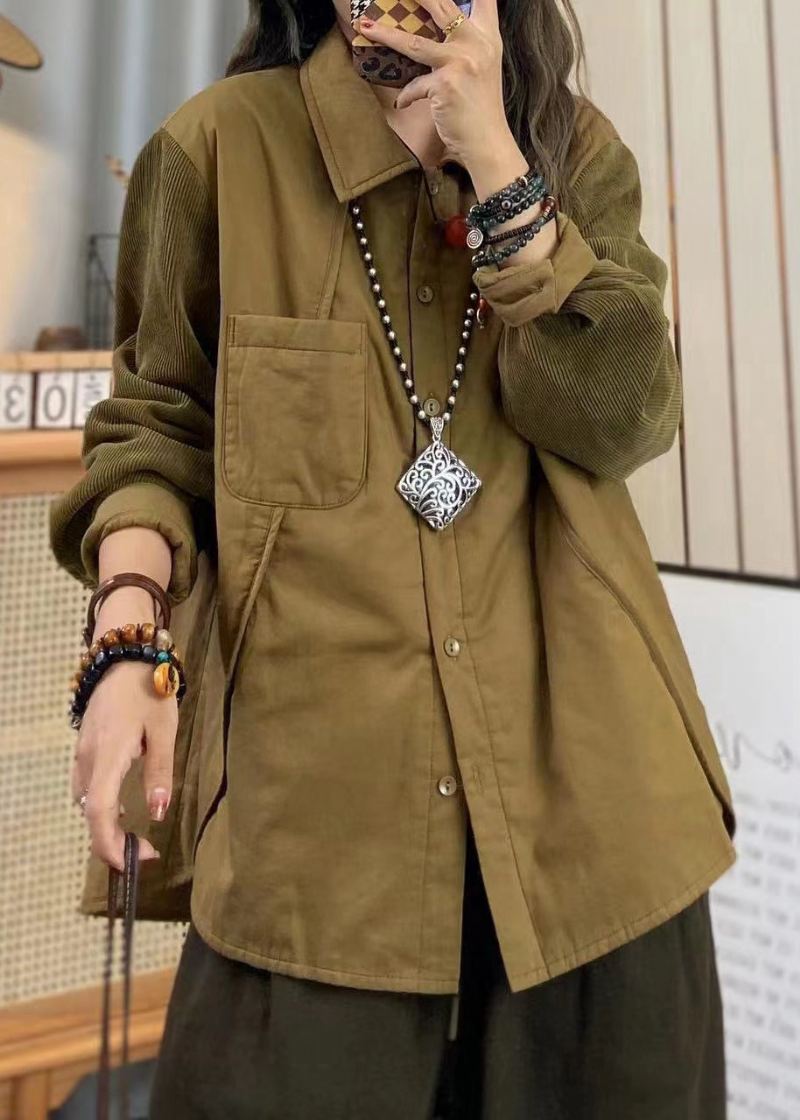 Plus Size Khaki Oversize Patchwork Cienki Płaszcz Z Wypełnieniem Bawełnianym Wiosna - Płaszcze zimowe damskie