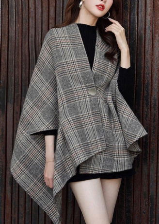 Plus Size Plaid Asymetryczne Guziki Patchwork Bawełniane Płaszcze Jesień